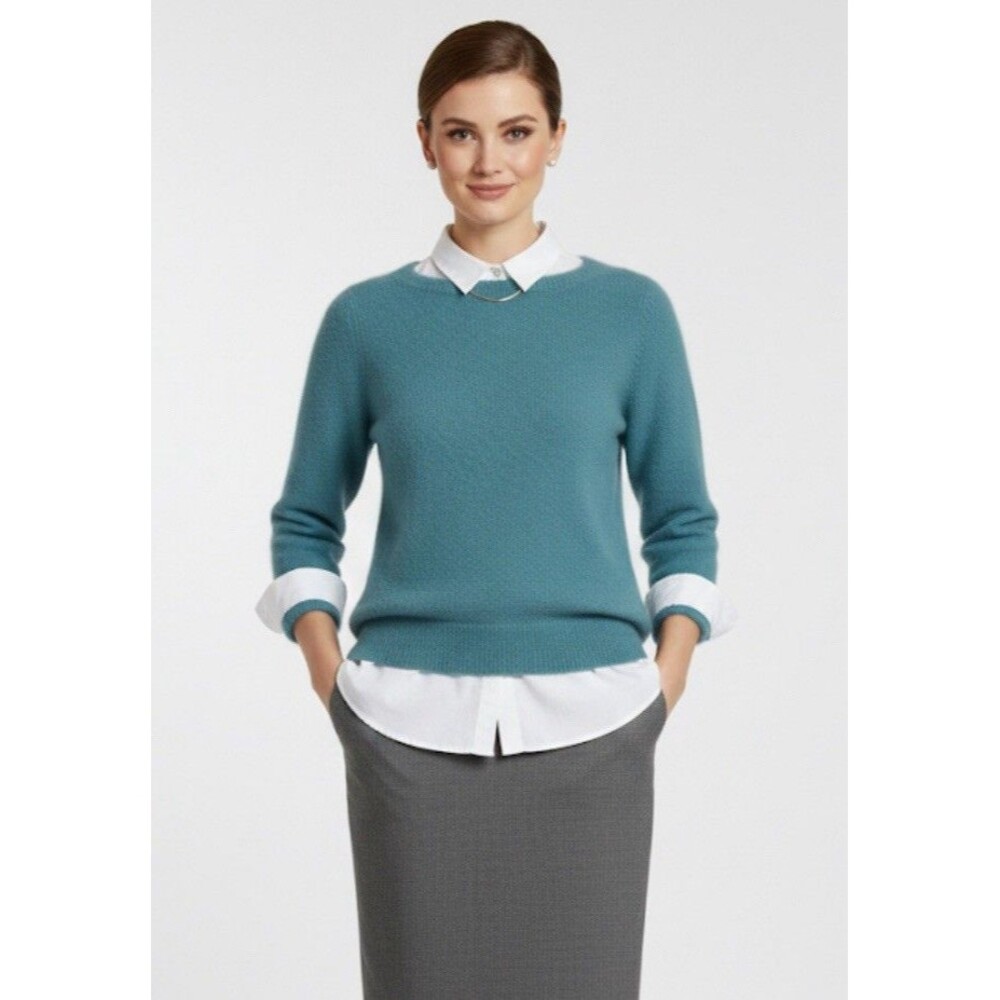 Ann Taylor Angora 3/4 Sleeve Sweater SZ S Soft Blue Green Sea Glass Preppy Cozy